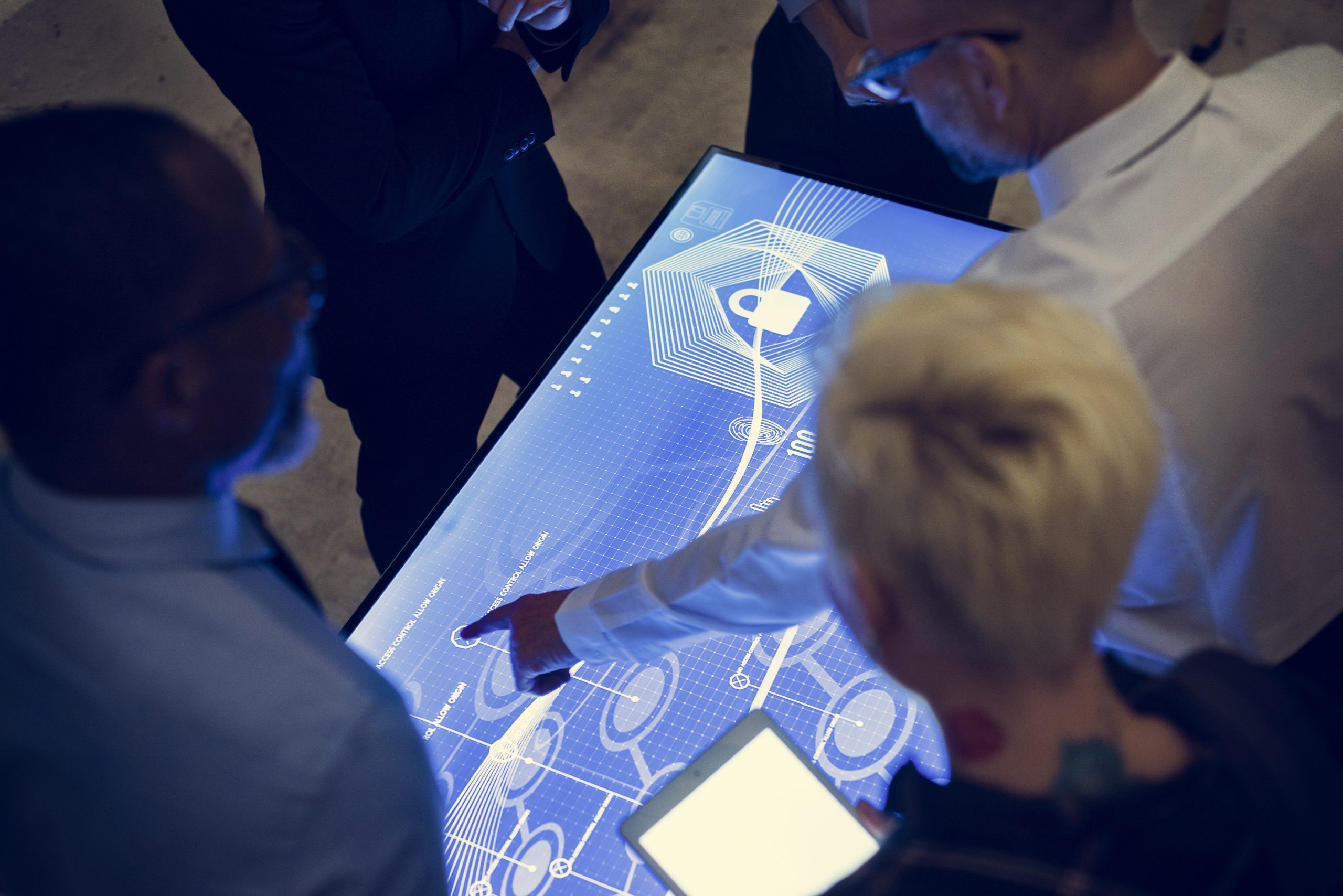 People in a technology cyber space meeting